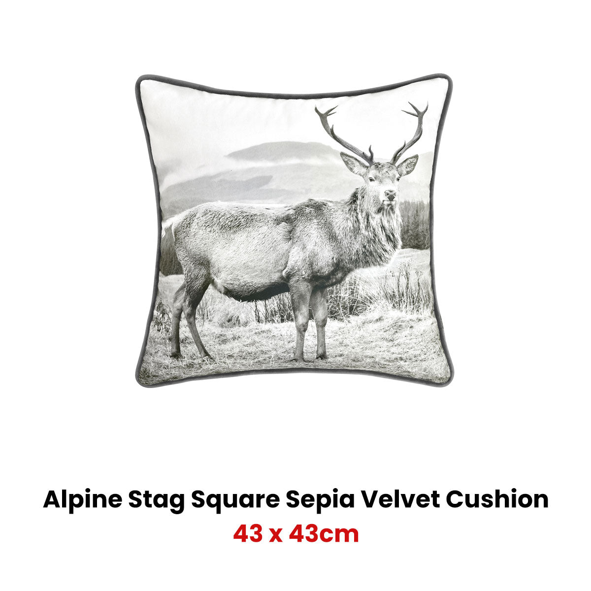 Bianca Alpine Stag Taupe Jacquard Square Velvet Cushion 43x43cm - SuperSaverAU - view 1