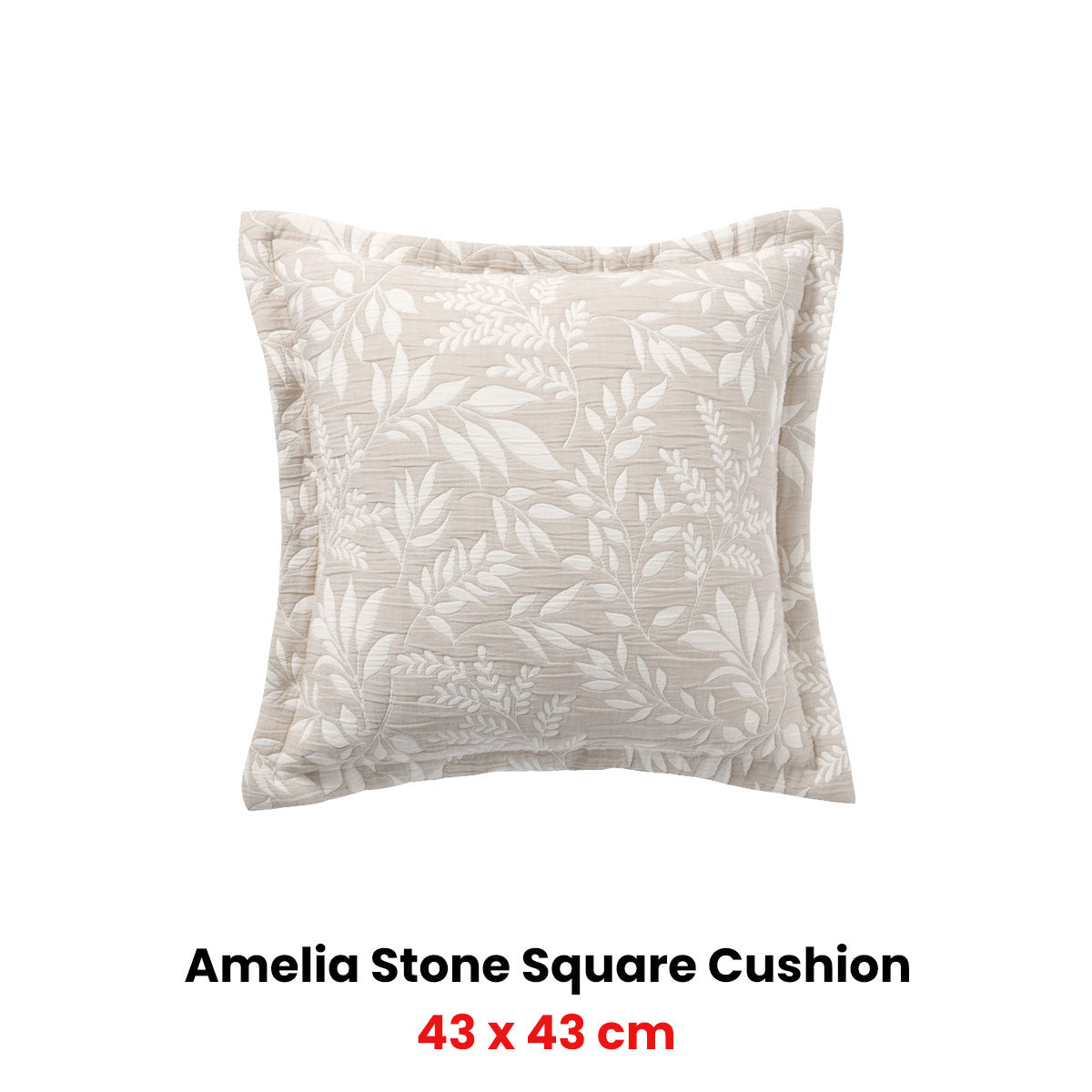 Bianca Ameila Filled Cushion with Jacquard Foliage Design - Stone, 43 x 43cm