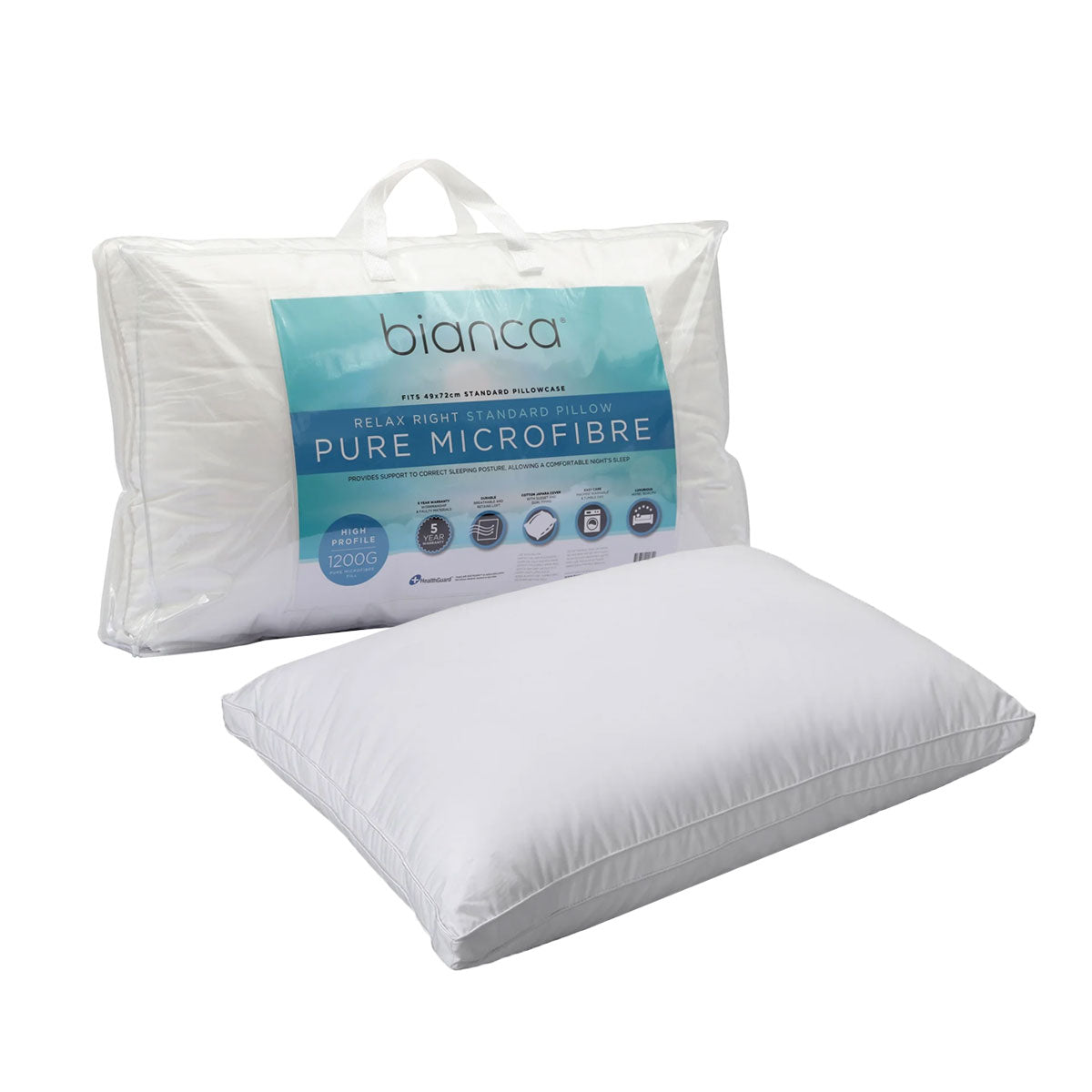 Bianca Relax Right Pure Microfiber High Profile Standard Pillow 49 x 72cm - SuperSaverAU - view 1