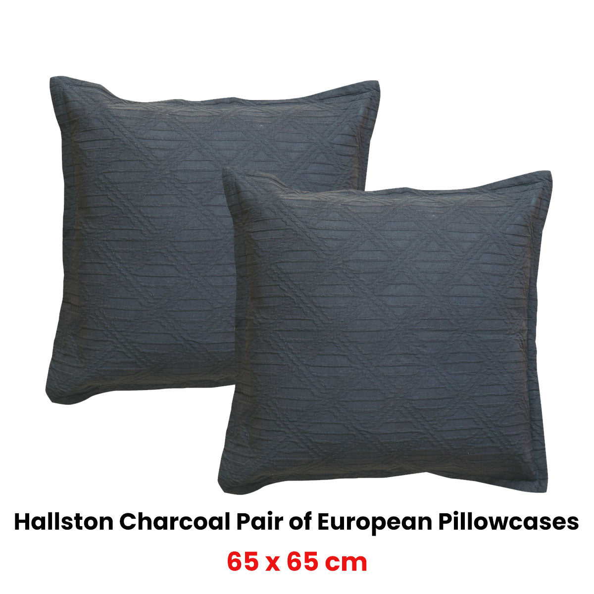 Bianca Hallston Charcoal Cotton European Pillowcases – 65 x 65cm Pair