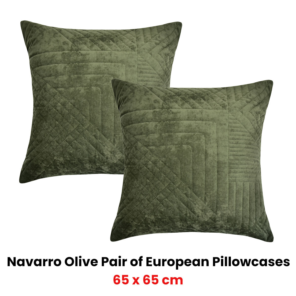 Bianca Navarro Geometric European Pillowcases - Olive, 65 x 65cm Pair