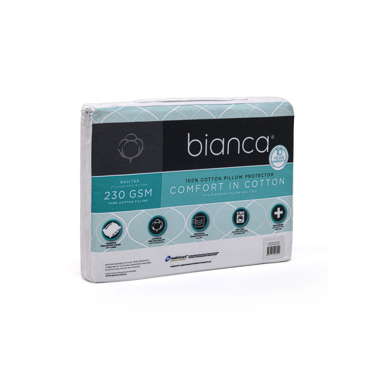 Bianca Cotton Pillow Protector Twin Pack 49cm x 72cm, Anti Dust Mite, Machine Washable - SuperSaverAU - view 1