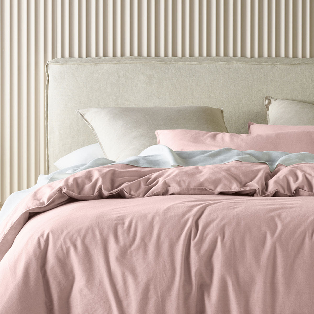Bianca Acacia Blush Vintage Washed Cotton Quilt Cover Set Queen - Easy Care, Tailored Edge - SuperSaverAU - view 2