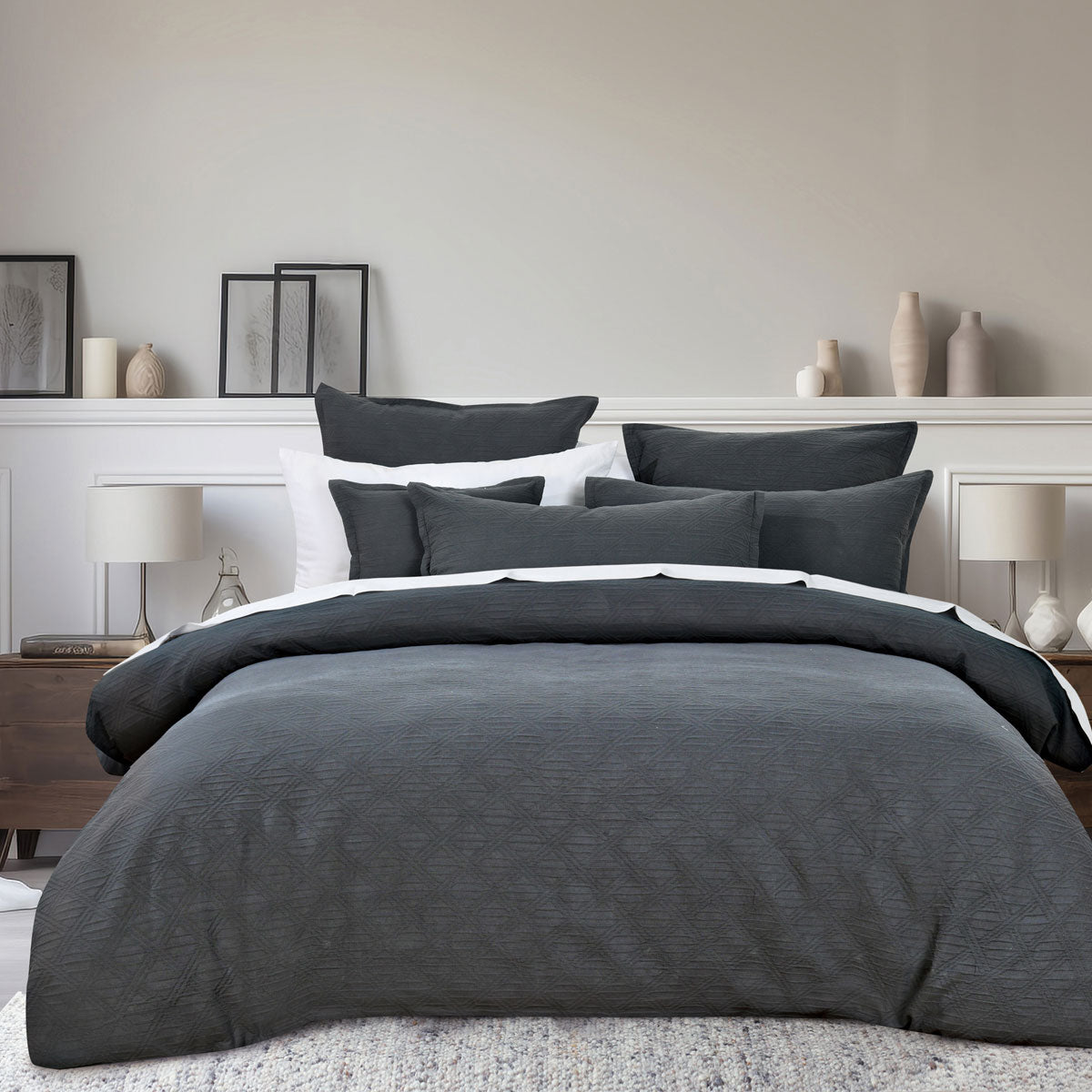 Bianca Hallston Charcoal Pre-Washed Cotton Quilt Cover Set – King