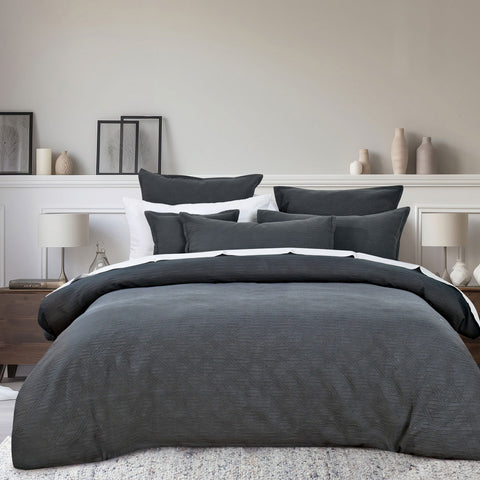 Bianca Hallston Charcoal Pre-Washed Cotton Quilt Cover Set – Queen