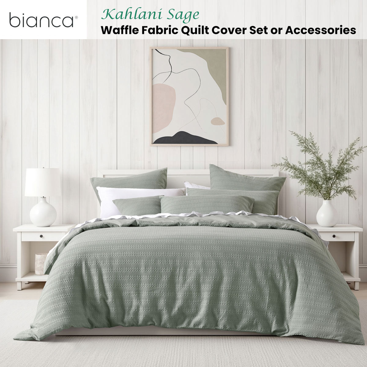 Bianca Kahlani Sage Waffle Quilt Cover Set – Queen