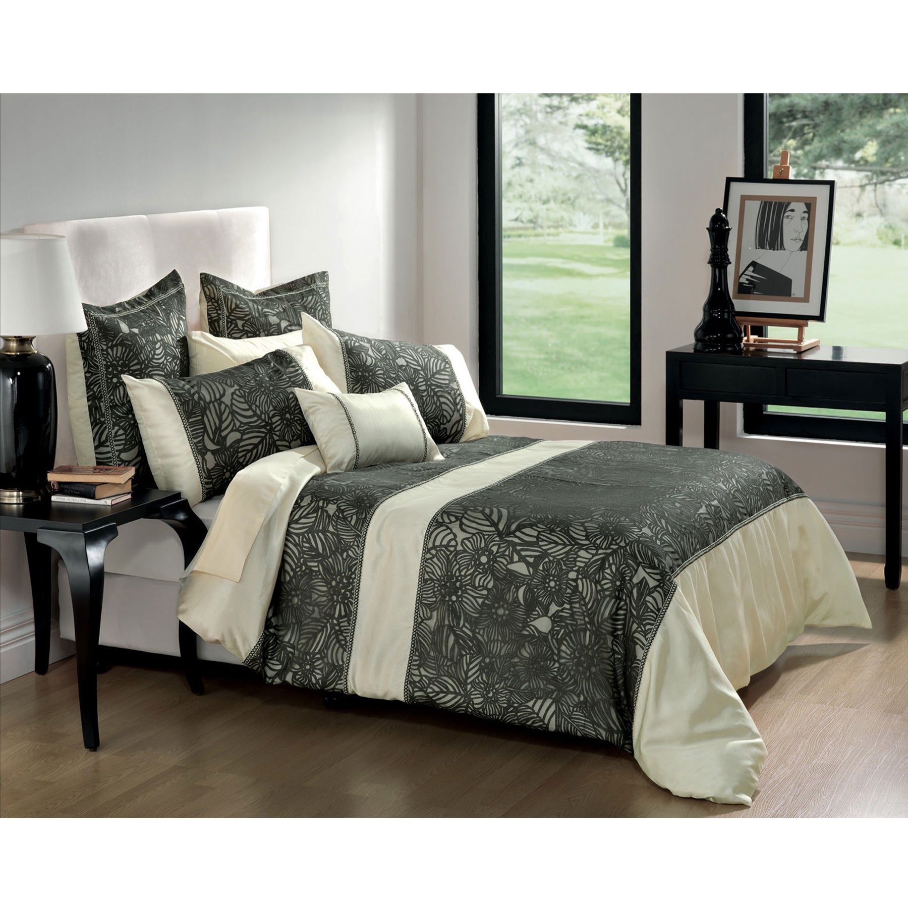 Bianca Lilyfield Ivory Quilt Cover Set 210x210 cm - Organza Fabric, Silver Braid - SuperSaverAU - view 1