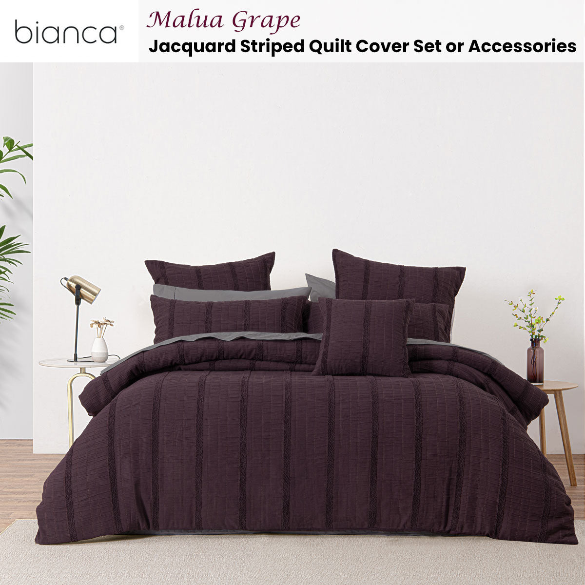 Bianca Malua Jacquard Striped Quilt Cover Set - Grape, King