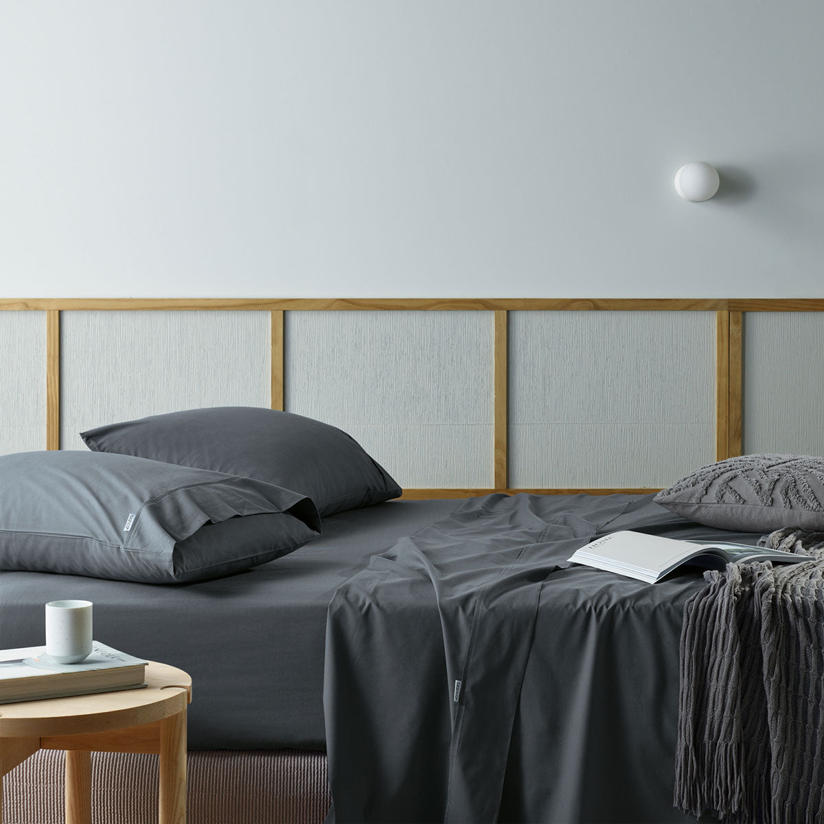Bianca Natural Sleep Recycled Cotton Bamboo Sheet Set Charcoal Split King - SuperSaverAU - view 1