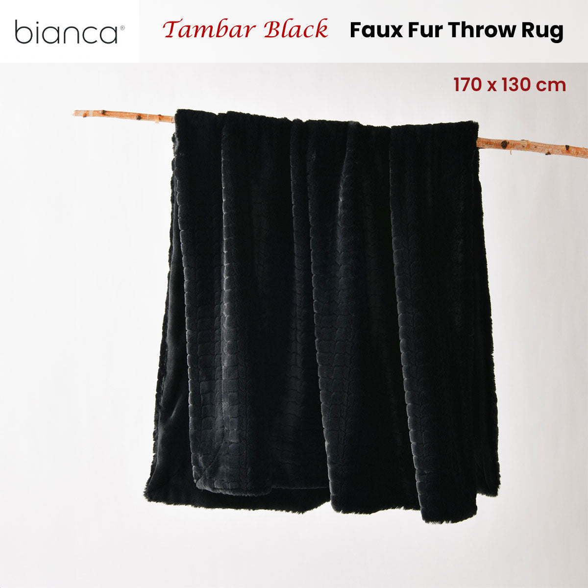 Bianca Tambar Faux Fur Throw Rug – Black 130 x 170cm