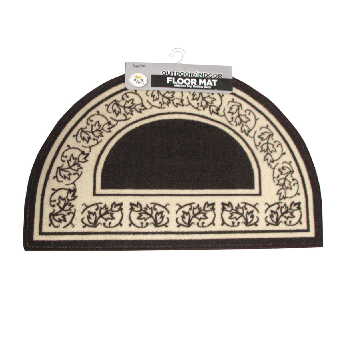 Newton Half Moon Floor Mat 50 x 80cm - Coffee, Non-Skip Rubber Backing - SuperSaverAU - view 1