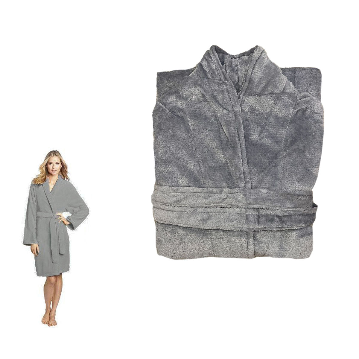 Ultra Soft Plush Fleece Bath Robe Grey XL - 190GSM, Solid Colour, Designed in Australia - SuperSaverAU - view 1