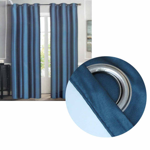 Emporio Hudson Blockout Eyelet Curtains Pair - Denim, 137 x 213cm Each