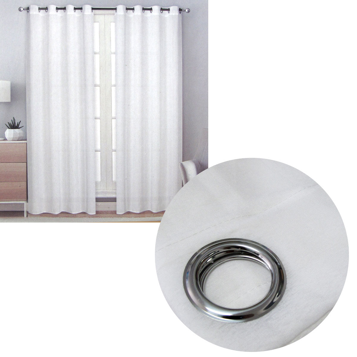 Solid Colour Sheer Eyelet Curtains 137 x 213 cm - White, Easy to Hang - SuperSaverAU - view 1