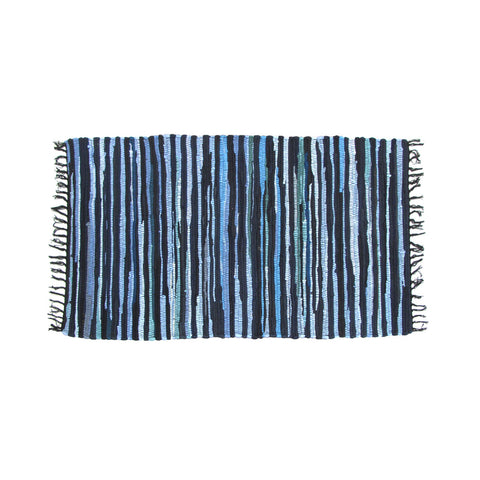 Tonal Chindi Cotton Handmade Floor Mat with Tassels 70 x 120 cm - Blue - SuperSaverAU - view 1