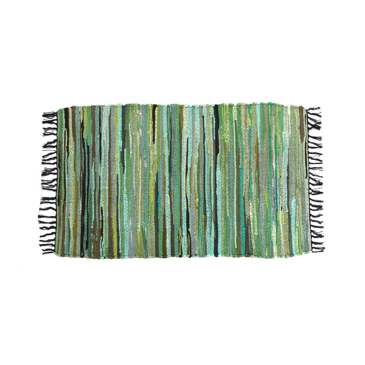 Tonal Chindi Cotton Handmade Floor Mat with Tassels 70 x 120 cm - Green - SuperSaverAU - view 1