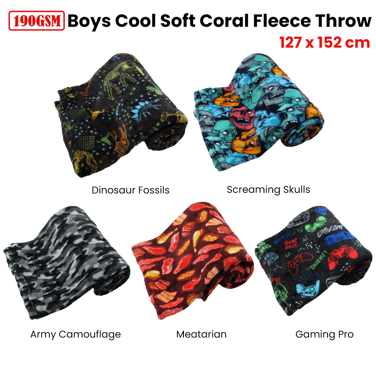 Boys Cool Ultra Soft Coral Fleece Throw 127 x 152cm Army Camouflage - SuperSaverAU - view 2