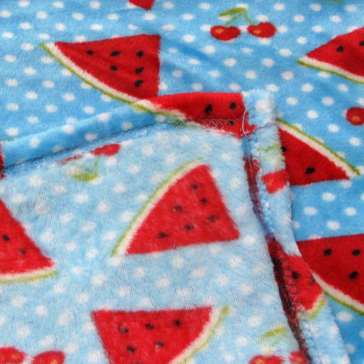 Girls Cute Ultra Soft Coral Fleece Throw 127 x 152cm Watermelon & Cherries - SuperSaverAU - view 2