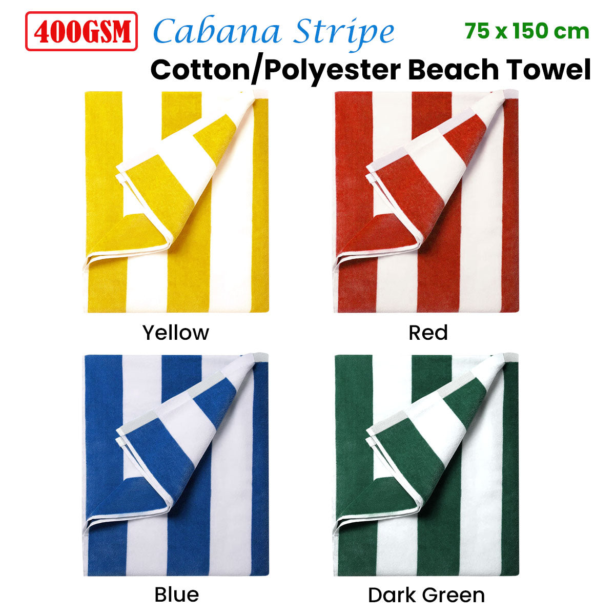 400GSM Cabana Stripe Beach Towel 75 x 150 cm - Cotton Polyester, Made in India - SuperSaverAU - view 1