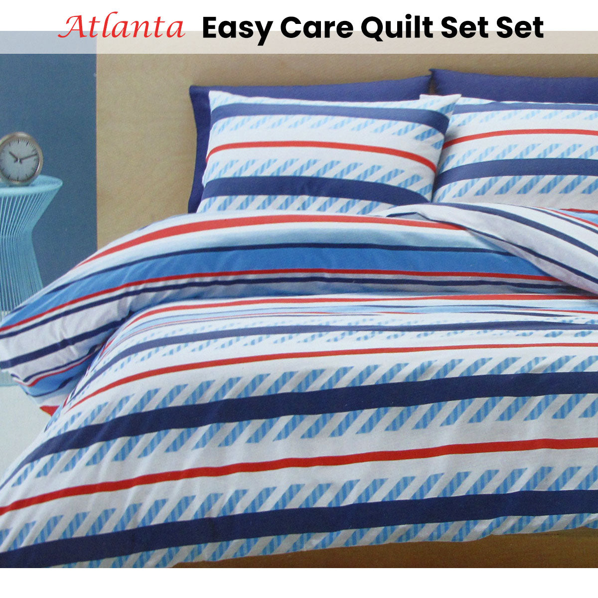 Belmondo Atlanta Striped Quilt Cover Set King - Easy Care Polyester Cotton - SuperSaverAU - view 1