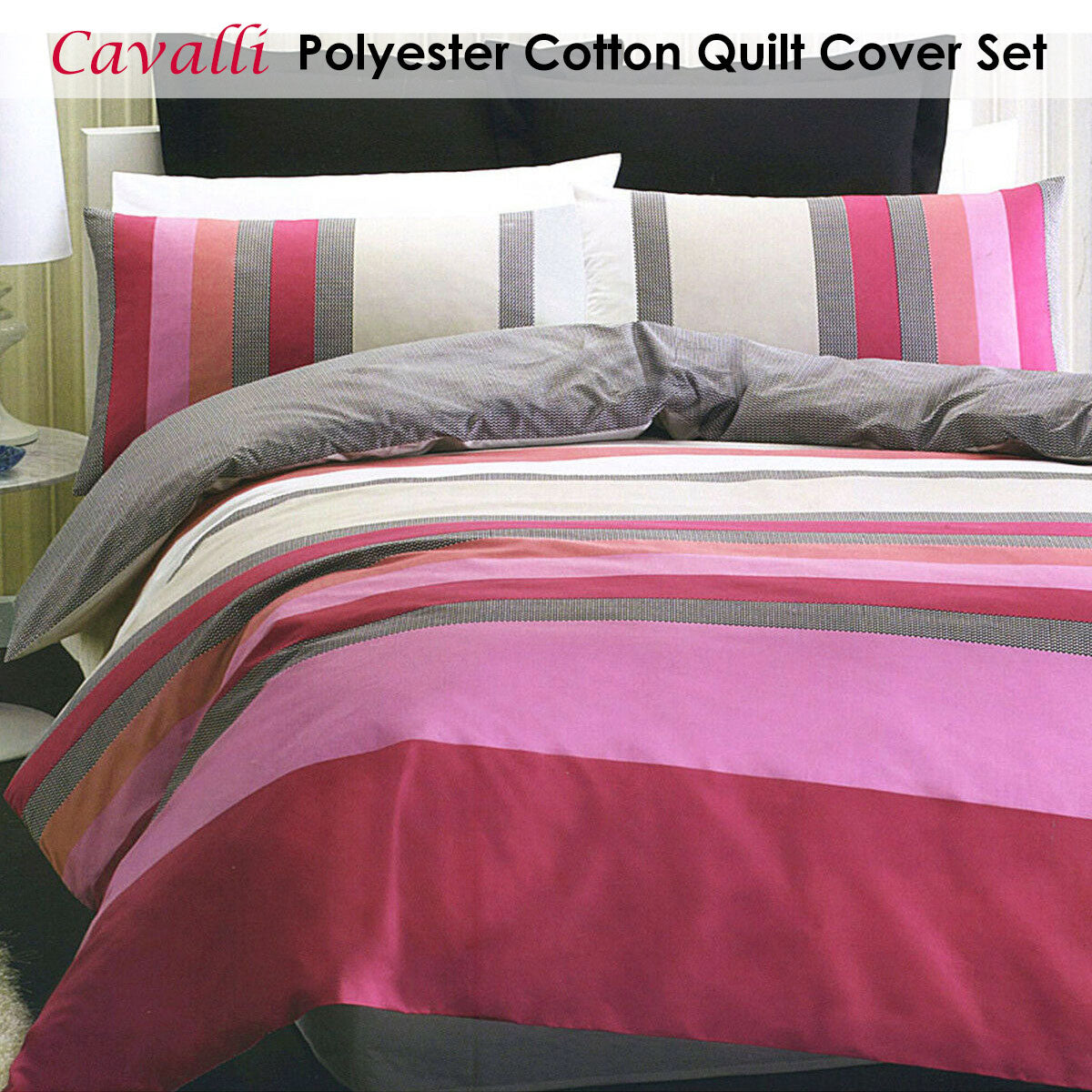 Belmondo Cavalli Quilt Cover Set Queen - Striped Polyester Cotton, 210 x 210 cm - SuperSaverAU - view 1