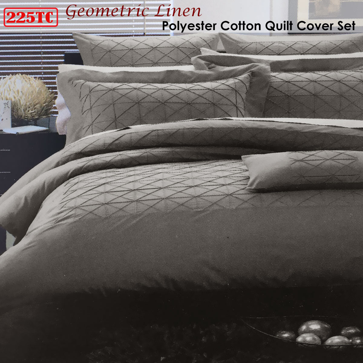Geometric Tuck Linen Quilt Cover Set Queen - 225TC, Polyester Cotton, 3 Pieces - SuperSaverAU - view 2