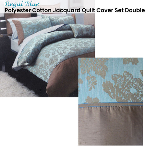 Regal Blue Jacquard Quilt Cover Set Double - Damask Design, 180 x 210 cm - SuperSaverAU - view 1