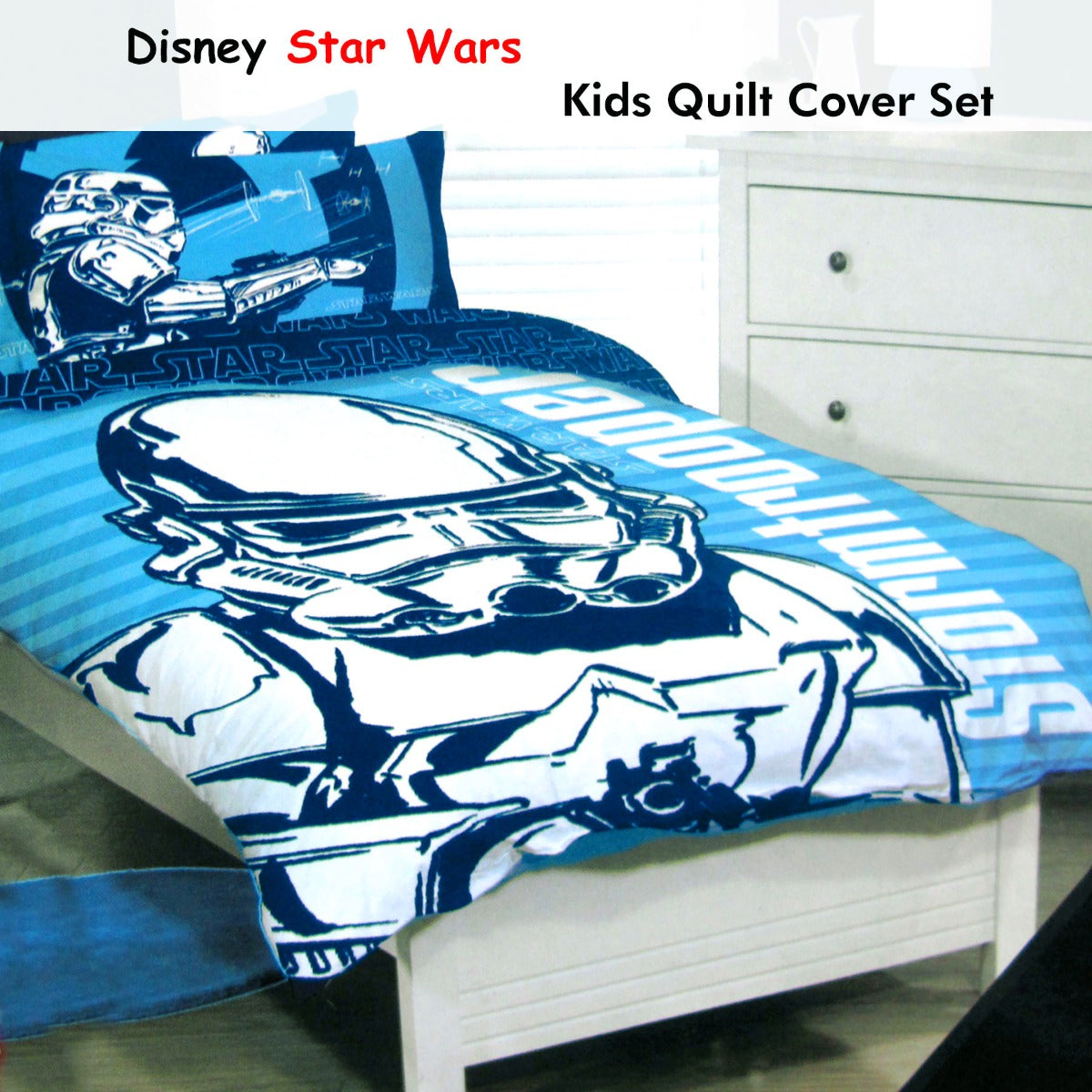 Star Wars Licensed Quilt Cover Set Double - Storm Trooper Design, Polyester Cotton - SuperSaverAU - view 1