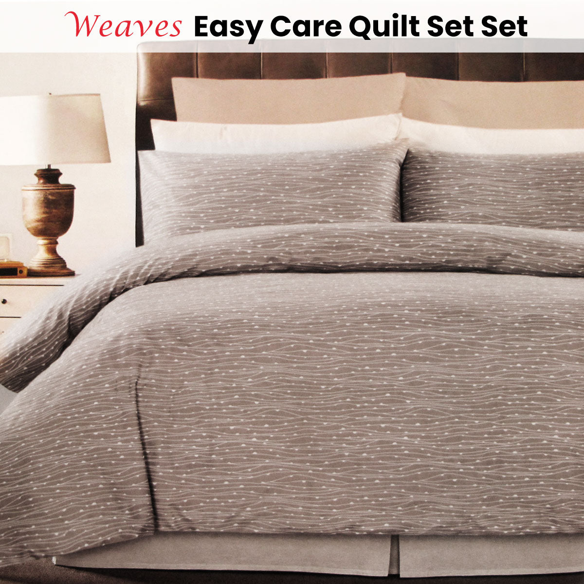Weaves Coffee Easy Care Quilt Cover Set Queen - Weave Design, Polyester - SuperSaverAU - view 2