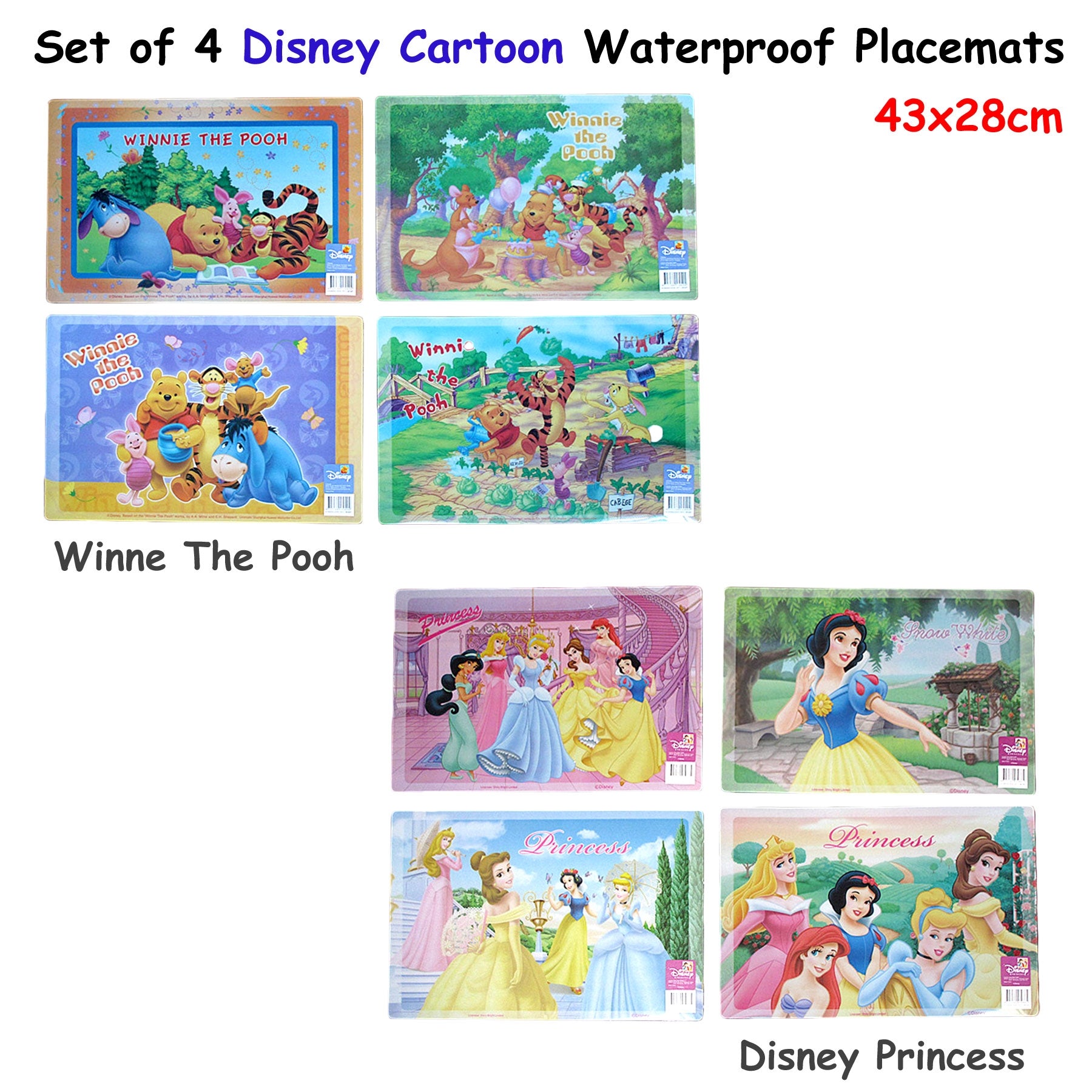 Disney Waterproof Placemats Set of 4, 43 x 28 cm, Winnie the Pooh Design - SuperSaverAU - view 2