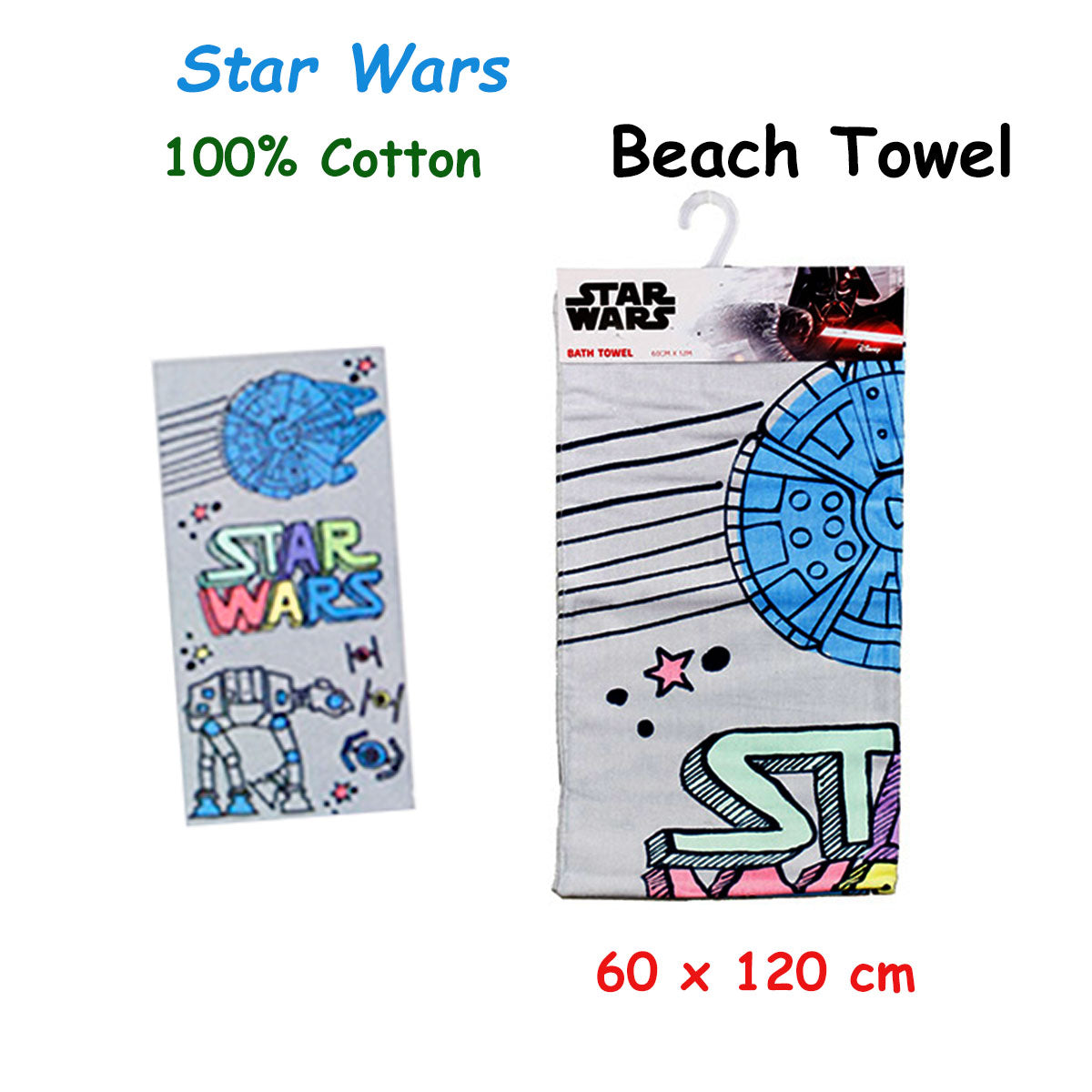 Caprice Star Wars Cotton Towel 60 x 120 cm - Soft, Absorbent, Fun Design - SuperSaverAU - view 2
