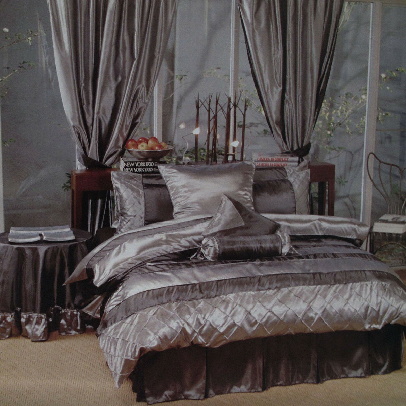 Boudoir Caledonia Black Silver Quilt Cover Set 140x210cm with Pintucking Design - SuperSaverAU - view 1