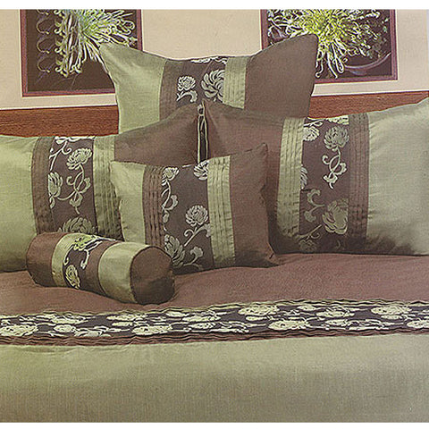 Phase 2 Jemma Olive Quilt Cover Set Queen - Flocked Jacquard, Pintucking Detail - SuperSaverAU - view 1