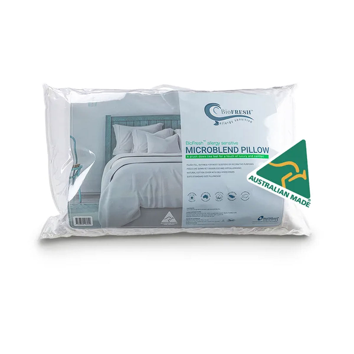 Easyrest BioFresh Allergy Sensitive Microblend Pillow 48 x 73 cm - Hypoallergenic, Cotton Cover - SuperSaverAU - view 1