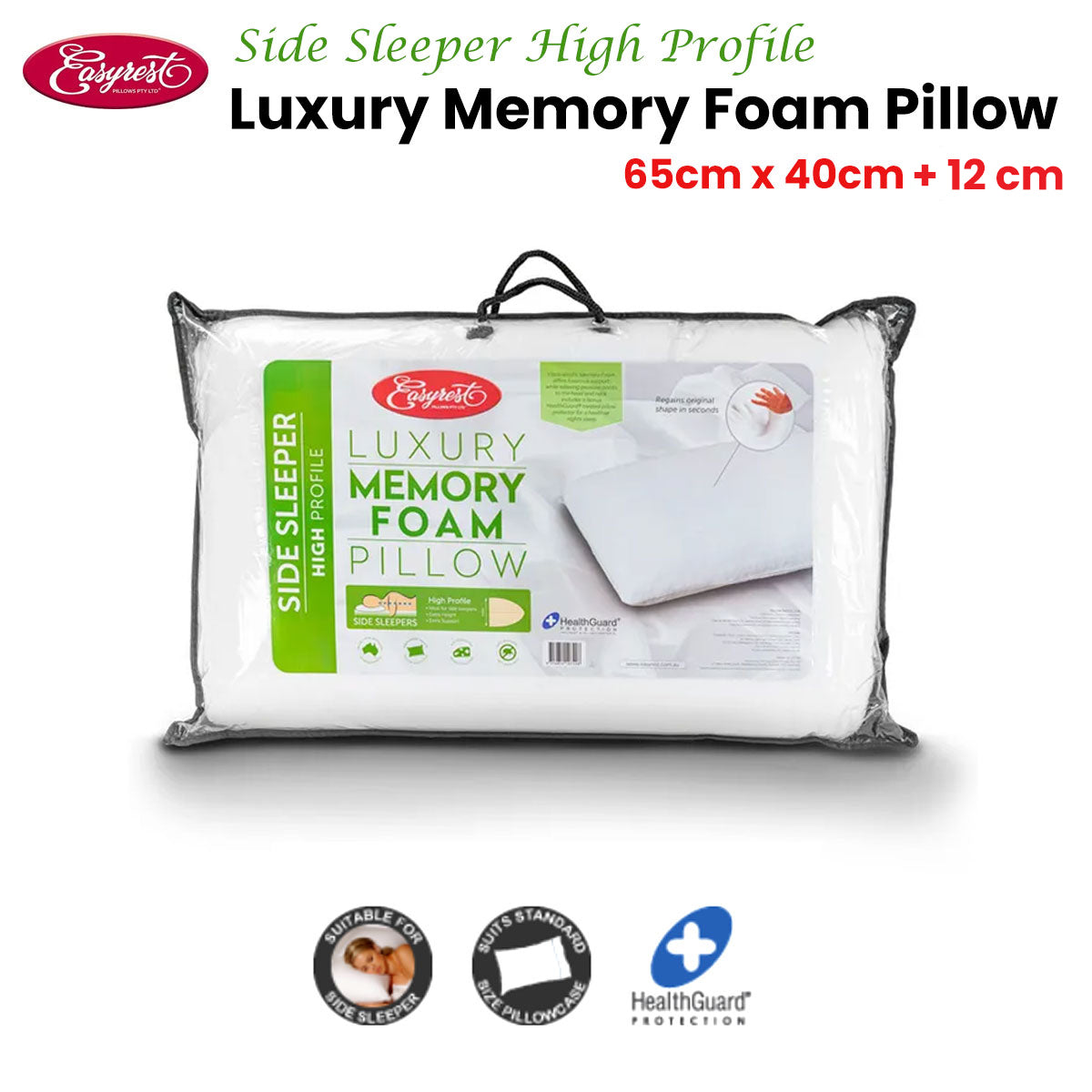 Easyrest Luxury Memory Foam High Profile Pillow 65 x 40 + 12cm with Bonus Cover - SuperSaverAU - view 2