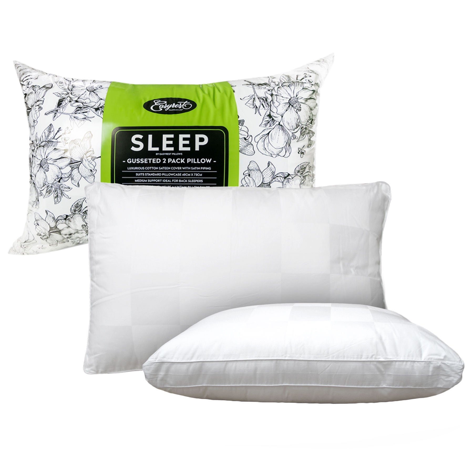 Easyrest Sleep Twin Pack Gusseted Medium Standard Pillows 66 x 41 x 5 cm, 550g - SuperSaverAU - view 1