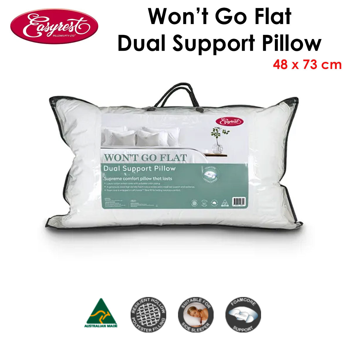 Easyrest Dual Support Pillow 48 x 73 cm - Australian Made, LoftMaster Fill - SuperSaverAU - view 2