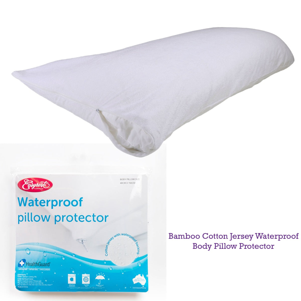 Easyrest Bamboo Cotton Jersey Waterproof Body Pillow Protector 48 x 150cm - SuperSaverAU - view 2
