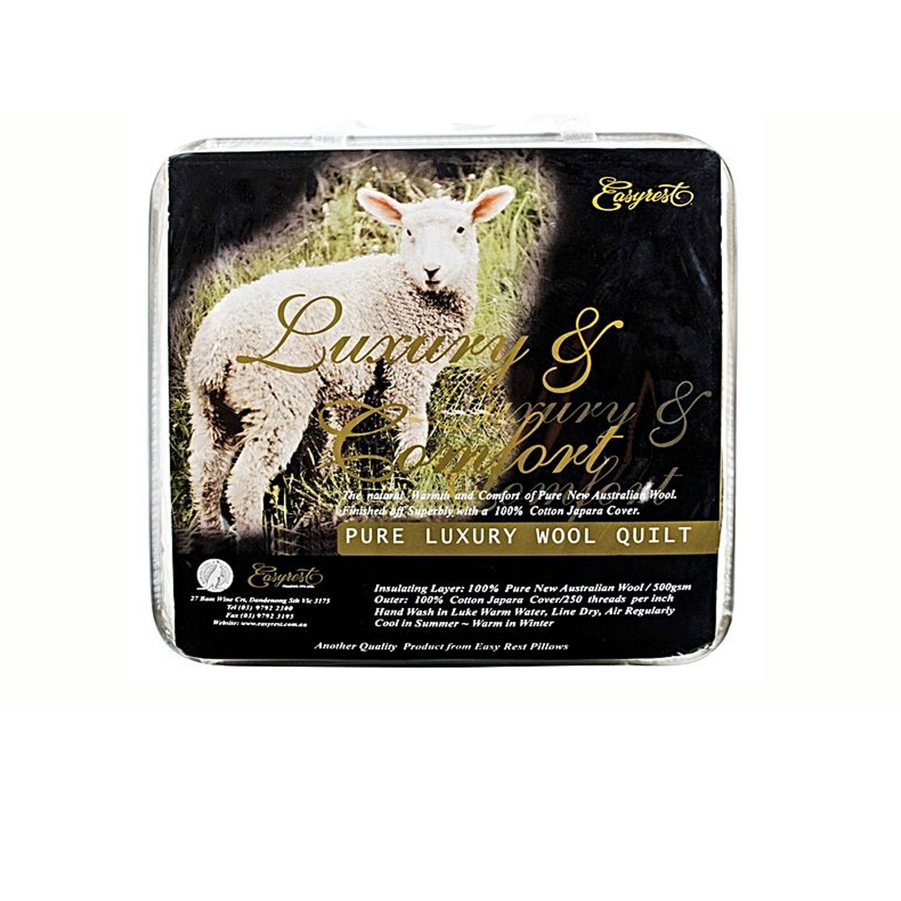 Easyrest 500GSM Winter Weight Washable Wool Quilt Queen - Australian Made, Japara Cover - SuperSaverAU - view 1