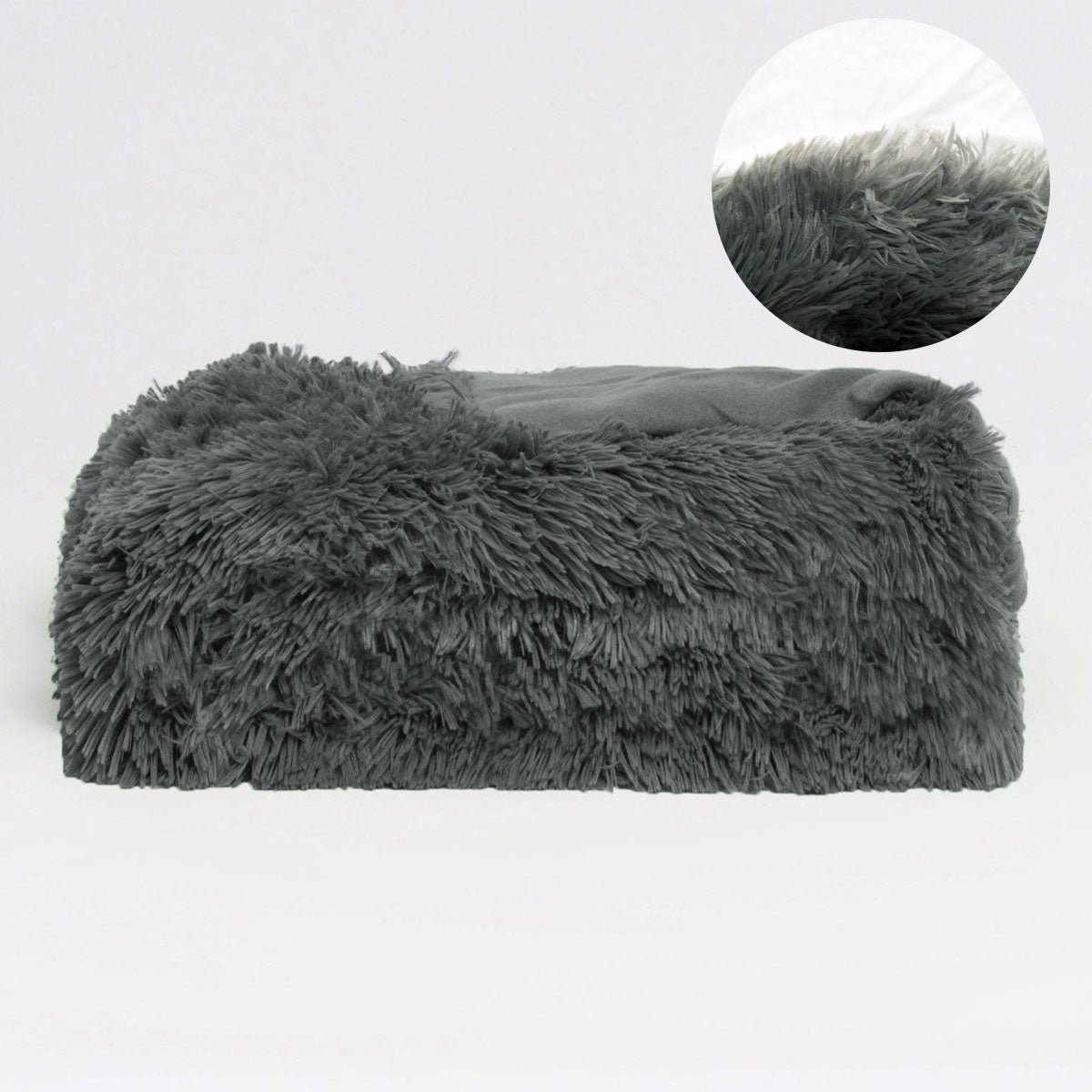 Hotel Living Long Hair Faux Fur Throw Rug Grey 130x160 cm - Soft & Cozy - SuperSaverAU - view 1