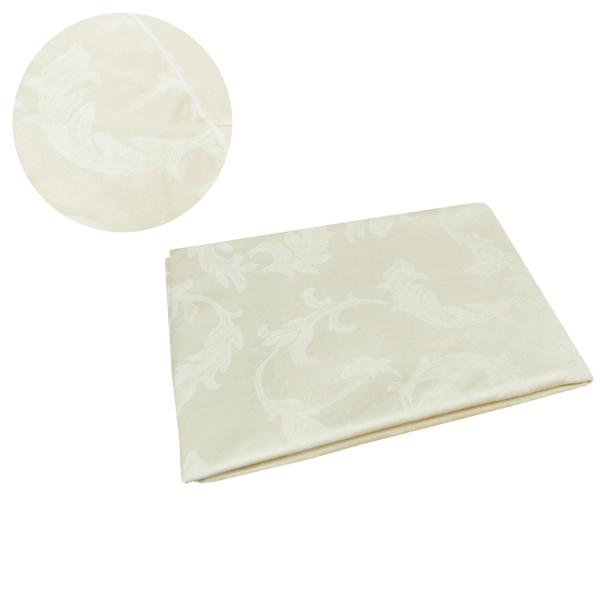 Assorted Damask Jacquard Polyester Tablecloth 180cm Round - Leaf Cream - SuperSaverAU - view 1
