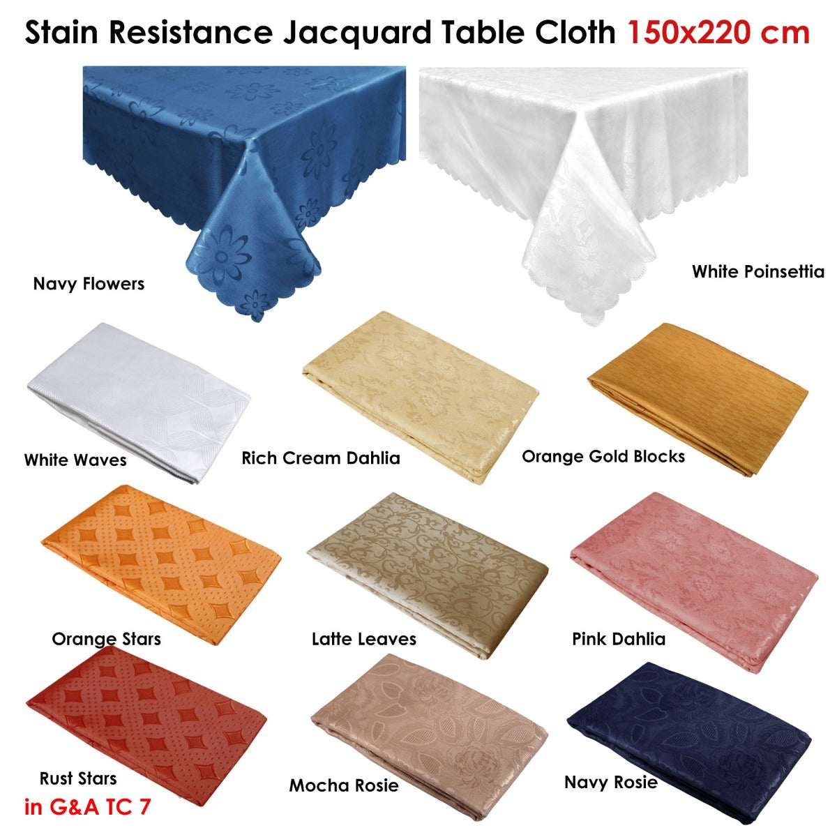 Assorted Stain Resistant Jacquard Table Cloth 150 x 220 cm - Rust Stars - SuperSaverAU - view 1