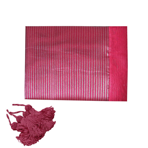 Hoydu Stera Stripe Organza Square Tablecloth Fuschia 130x130cm with Tassels - SuperSaverAU - view 1