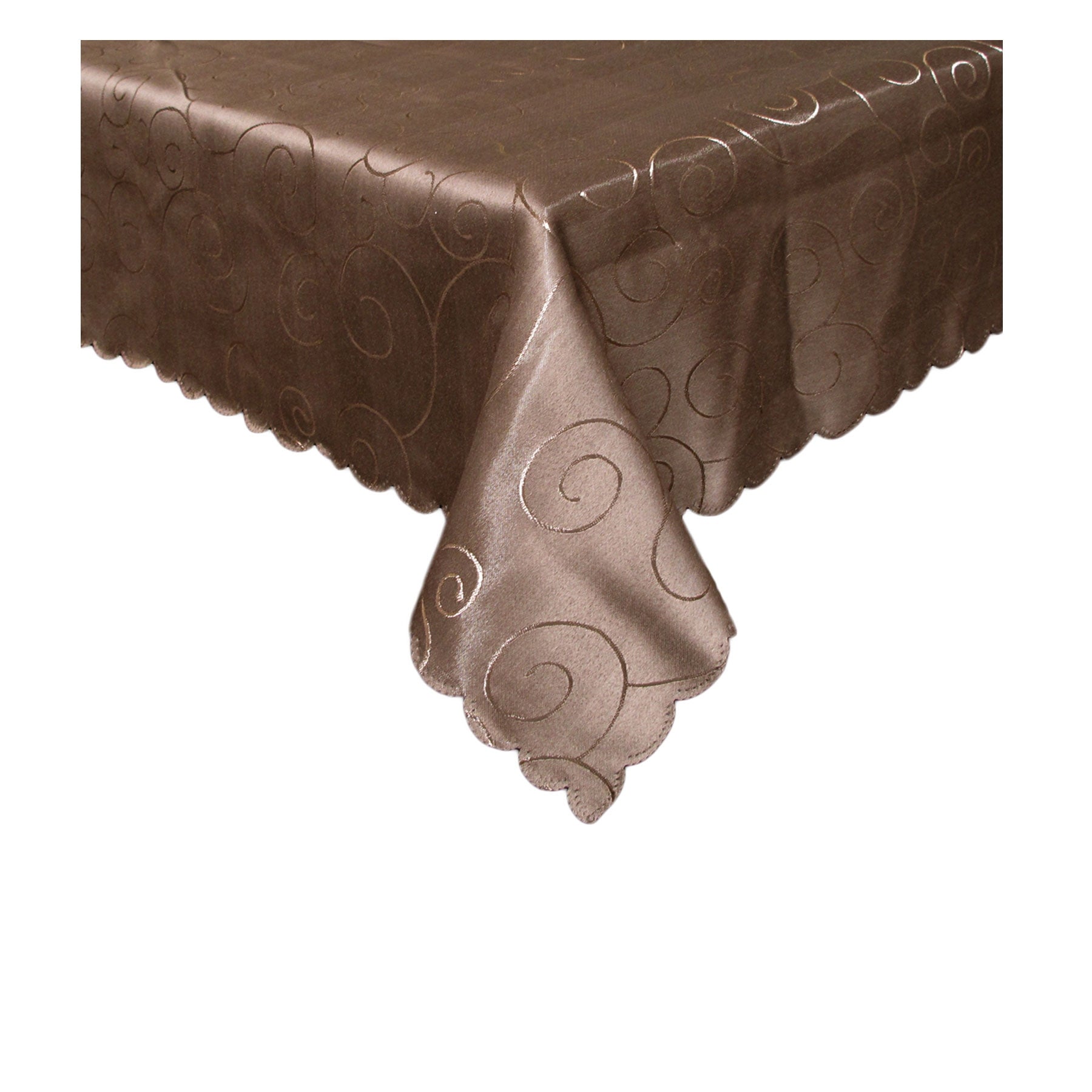 Jacquard Table Cloth Swirls Chocolate 180cm Round - Stain Resistant for 4-6 Seaters - SuperSaverAU - view 1