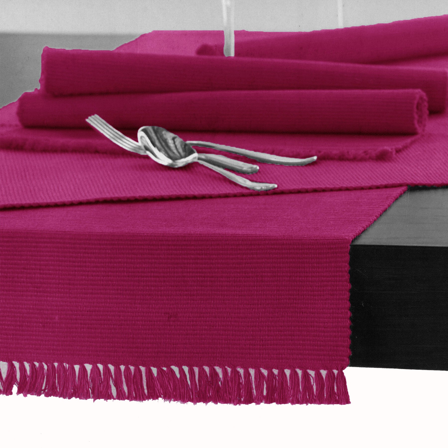 Hoydu Cotton Ribbed Table Runner 45cm x 200cm - Fuschia, Machine Washable - SuperSaverAU - view 1