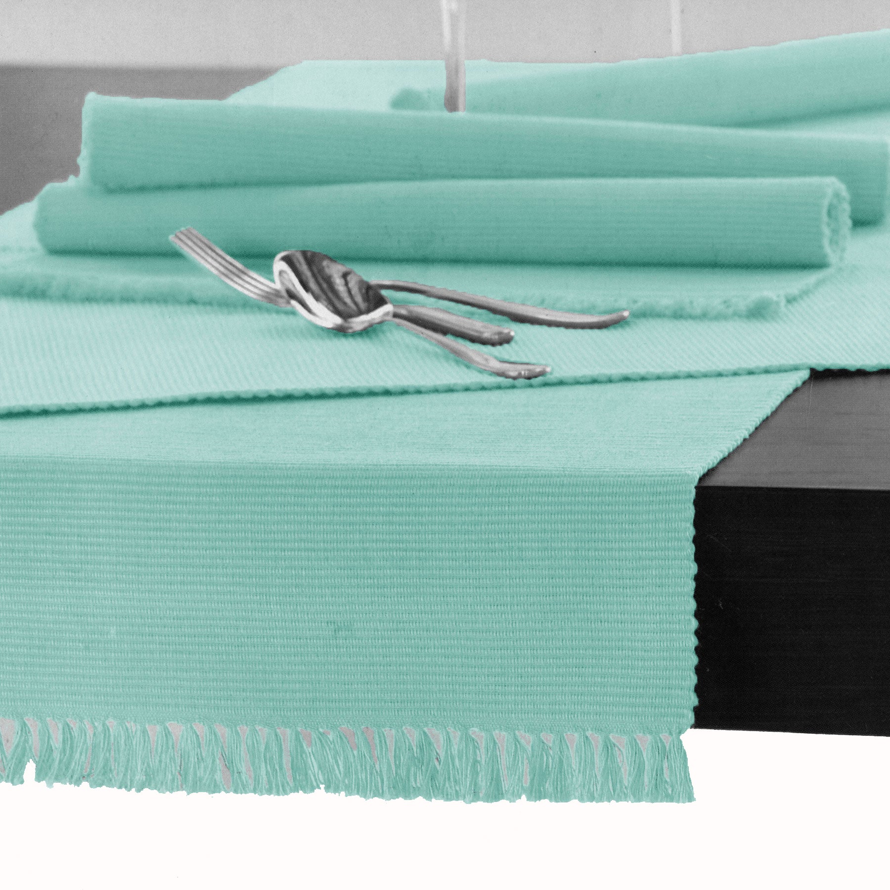 Hoydu Cotton Ribbed Table Runner 45cm x 200cm - Light Turquoise, Machine Washable - SuperSaverAU - view 1