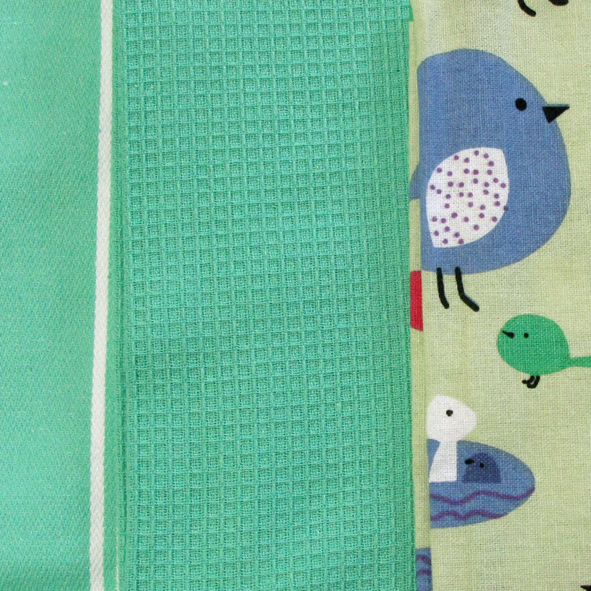 Home Oasis Printed Cotton Rich Tea Towels - Birdie Mint, 3 Pack