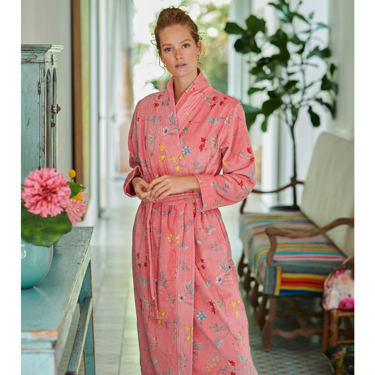 PIP Studio Les Fleurs Cotton Bath Robe Pink - Floral Print, Size XXL - SuperSaverAU - view 2