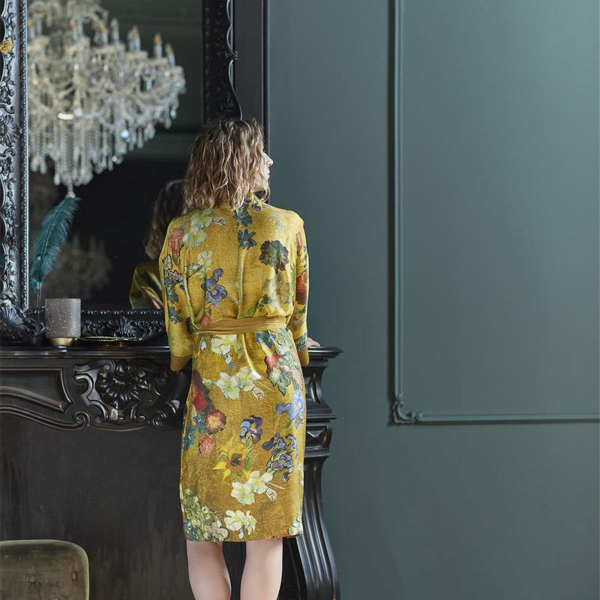 Bedding House Van Gogh Gold Floral Kimono Bath Robe Large/Extra Large - SuperSaverAU - view 1