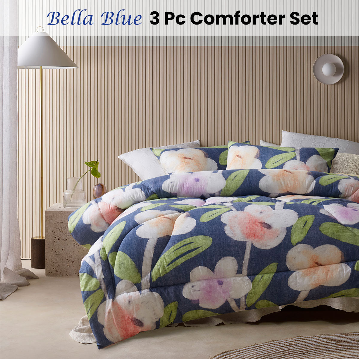Accessorize Bella Floral Comforter Set with Cotton Cover - Blue, Double